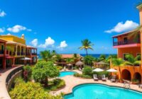 Charming boutique hotel in Curacao with colourful architecture.